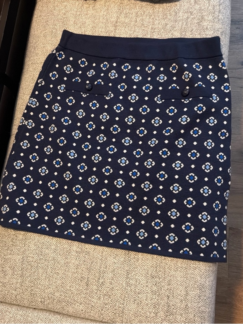 LOFT Navy Mini Skirt with Blue & White Medallion Print